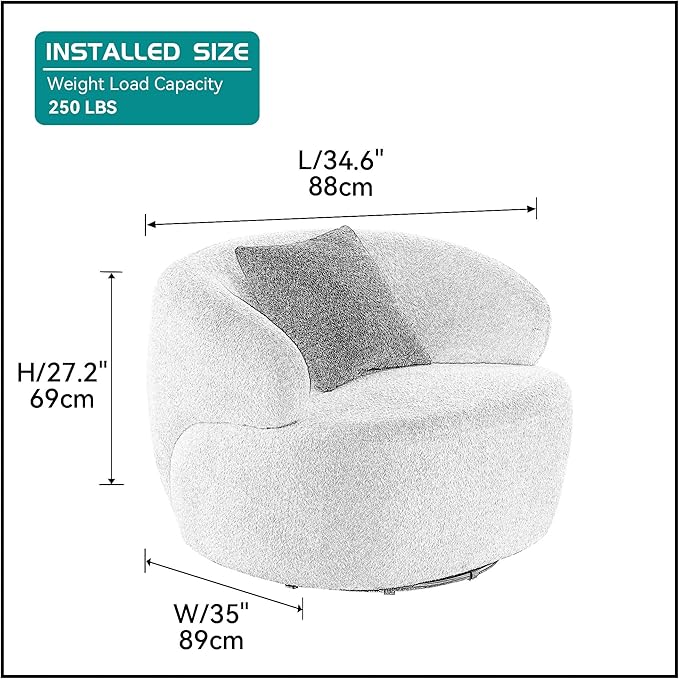 35'' Swivel Barrel Chair Living RoomSingle Chair for Small Space ComfyRound Sofa for Reading RoomBedroomClubOffice(Orange)