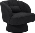 Modern 360° Swivel Barrel Accent Chair Teddy Fleece Upholstered Armchair with Soft Pillow Lounge Wide Upholstered Round Reading Chair Single Sofa Seatin for Living RoomBedroomVanity(Black)