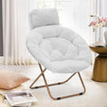 Round Comfy Saucer Chair with Headrest Large Cozy Metal Frame Cozy Lounge Lazy Chair Folding Faux Fur Saucer Chair for Adults Foldable Papasan Moon Chair