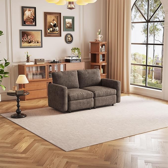 Loveseat Modular Sectional Sofa 2 Seat Sofa Modern Sectional Couches with Deep Seats for Living Room Upholstered Couch with Soft Backrest 63.38 L Brown (No Ottoman)