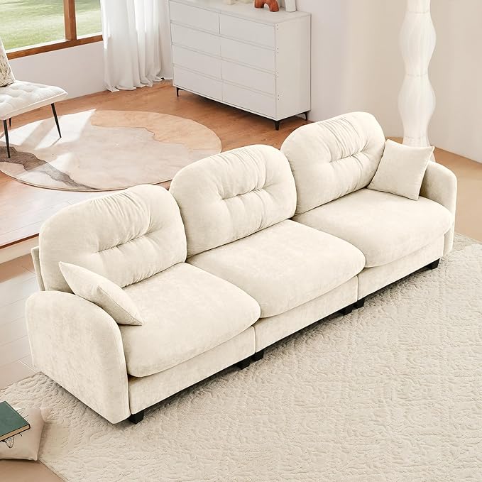 107 Oversized Modular Sectional Sofa Beige Large Sectional Couches for Living Room Chenille Fluffy Sofa Set Cloud 3 Seater Comfy Modular Couches Modern Sofas para Sala
