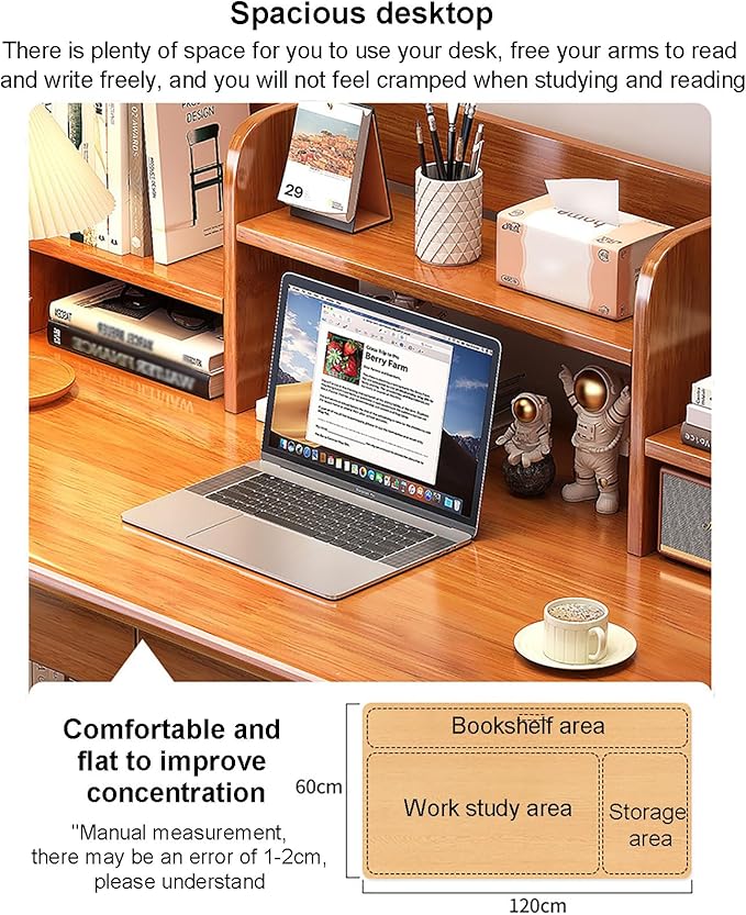 Solitar Soild Wood Computer Desk with HutchHome Office Desk Study Writing Desk with Shelves for Small SpaceSpace Saving PC Work Desk for Bedroom &amp Apartment(80x60x105cm(31x24x41in) Yellow)