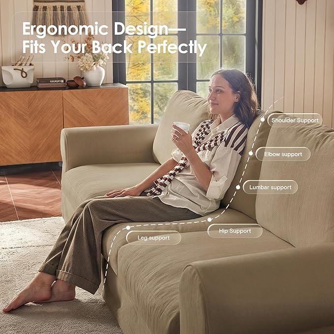 Loveseat Cloud Couch with Ottoman for Living Room Oversized 81.9 Farmhouse Comfy Slipcoverd Sofa with Rolled Arms Washable Couches with Deep &amp Wide seat Easy Assmably Khaki