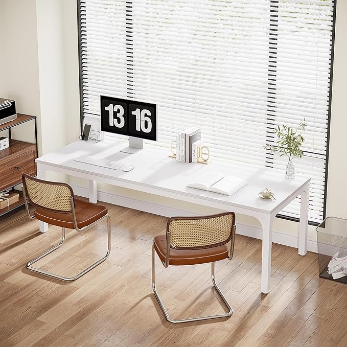 Tribesigns 2-Person Home Office Desk 78.7 Extra Long Computer Desk Double Workstation for Home Office Work Desk for Two People (White)