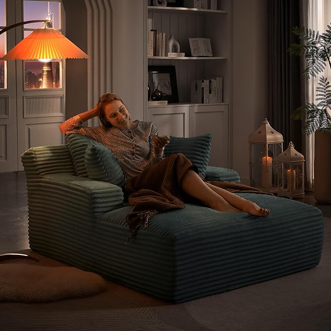 KEIKI 67 Oversized Chaise Lounge Chair Indoor Corduroy Upholstered Sleeper Sofa Couch with Deep Seat &amp Pillows Modern Cloud Couch for Apartment Studio Small Space No Assembly Required
