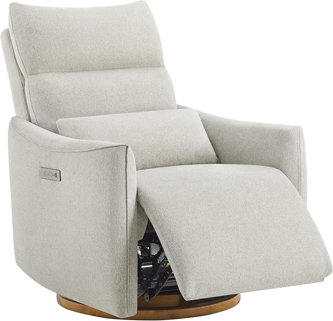 CHITA Swivel Rocker Recliner Chair Power Nursery Glider Recliner Nursery Rocking Chair with Adjustable Power Headrest FSC Certified Solid Wood Base Crockery (Gray)