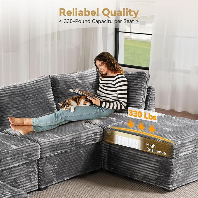Modular Sectional Couch for Living Room5 Seat Sectional SofaL Shaped Cloud Couch with Ottoman Chaise Set Gray