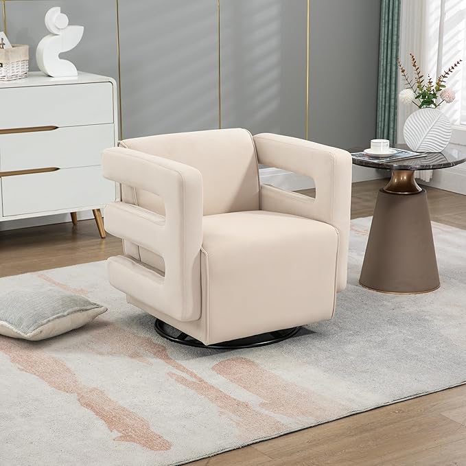 Generic House Hold Upholstered Tufted Living Room Chair Textured Velvet Fabric Accent Chair with Metal Stand Beige