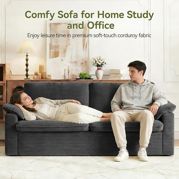 86 Loveseat Sofa Grey Corduroy CouchModern Cloud Sofa Love Seat Deep Seat Slipcovered Sofa with 2 Wide Armrest Pillows for Small Spaces Apartment Studio Office Bedroom Living Room