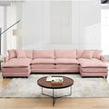Oversized Modular Sectional SofaSofa Couch with Movable Ottoman Deep SeatSoft Chenille Corduroy Cloud Couches for Living Room ApartmentOffice (Pink 4+2 U)