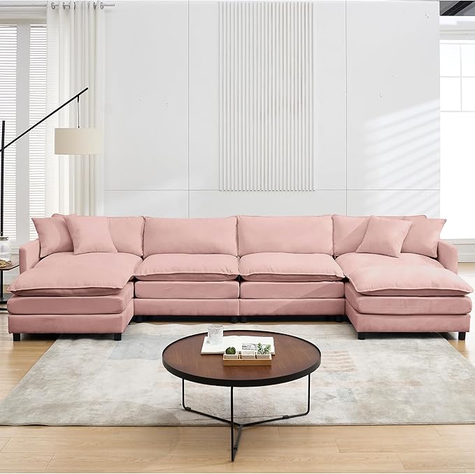 143.31 U Shaped Cloud Modular Sofa with Chaise Lounges Sectional Couches for Living Room Deep Seat Cloud Couch Chenille Comfy with Pillow