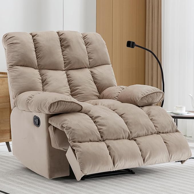 Oversized Recliner Chairs for Adults 400LBS Extra Wide Recliner with Overstuffed Armrest and Backrest Velvet Big and Tall Recliners for Living Room Beige
