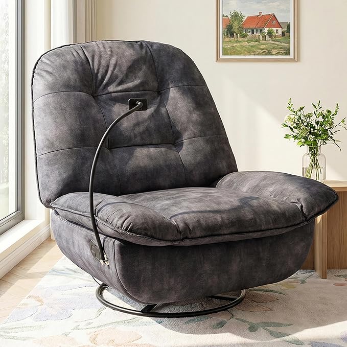 Swivel Rocker Recliner Chair for Adult Glider Nursery Rocking Chair Armless Single Recliner Sofa for Living Room Oversized &amp Overstuffed Phone Holder Included Black