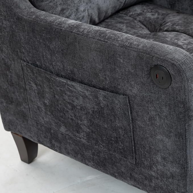 Ball &amp Cast Mid-Century Accent Chair for Living RoomReading Chair for Bedroom with USB Ports&ampSide PocketModern Accent Arm Chair W/Wide Backrest&ampRetro Wood LegsChenille Upholstered Comfy