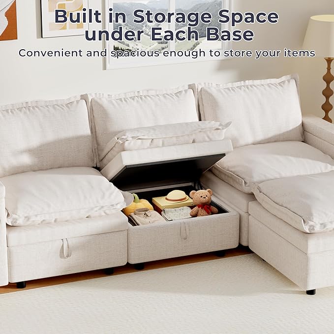 Middle Module for Modular Sectional Sofa Convertible Sectional Sofa Couch with Storage Sing Seat Accent Armless Chair DIY Combination Beige Chenille