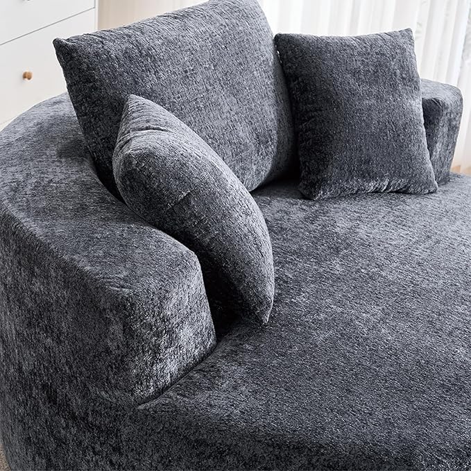 54.5 Grey Oversized Swivel Barrel Chair - Chenille Comfy Modern Sofa Chair Fluffy Upholstered Round Accent Chair Cloud Lounge Armchair with 3 Pillows for Living Room Apartment