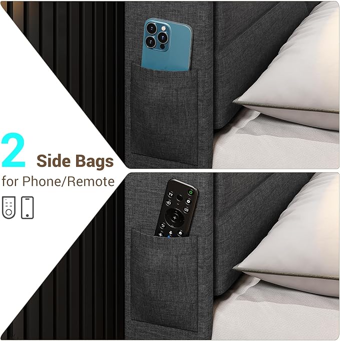 BTHFST Queen Floating Bed Frame with RGB LED Lights Headboard USB-C/A Power Combo Linen Upholstered Platform Bed with Storage Headboard Innovative Stable Structure Dark Gray