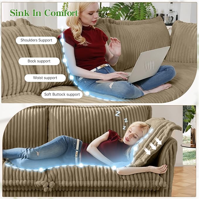 Modular Sectional Sofa Cloud Couch 156.6 U Shaped Sofa Comfy 4-Seat Couch with Ottoman &amp Removable Cover Oversized Sofas Set for Living Room Apartment Camel Corduroy