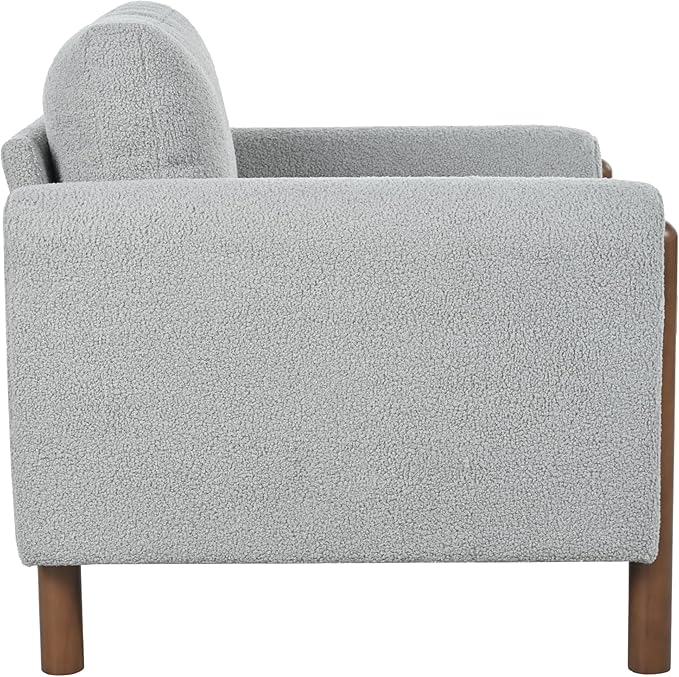 Oversized Accent Chair Upholstered Living Room Chairs Single Sofa Chair with Walnut Legs Curved handrail Grey