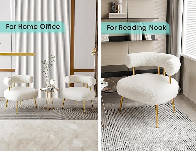 Mid Century Sherpa Boucle Accent Chair Round Upholstered Barrel Arm Chair for Small Spaces Fluffy Side Corner Sofa Chair for Living Room Bedroom Vanity Office Reading Nook(Cream White)