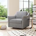 QMIT Cotton Linen Fabric 360° Swivel Accent ChairBarrel Chairs for Bedroom Living Room (Light Gray)
