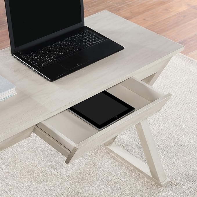 OSP Home Furnishings Marna Modern Writing Home Office Desk with Drawer Weathered White Finish
