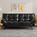 Black Faux Leather Futon Sofa Bed Memory Foam Futon Couch with Convertible Backrests &amp Armrests Small Splitback Loveseat Sofa for Living Room Home Office Apartment