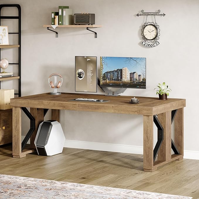 Tribesigns 70.87 Inches Executive Desk Large Wooden Computer Office Desk with Strong Double Pedestal Modern Simple Workstations Study Writing Table Business Furniture for Home Office Brown