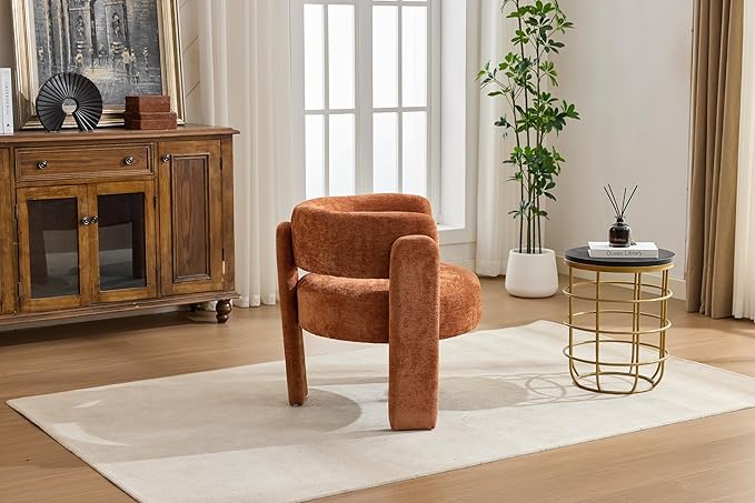 GDFStudio 30 Modern Accent Chair Upgrade Leisure Boucle Upholstered Armchair with Curved Arms and Waist Pillow Comfy Single Sofa Chair for Living Room Bedroom Office Apartment Orange