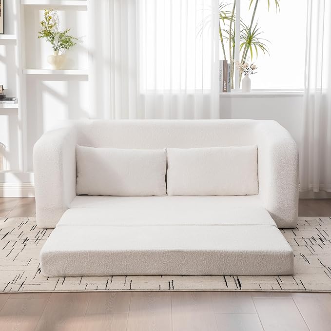 KEIKI 71 2-in-1 Pull-Out Loveseat Sofa Bed Foldable Chenille Cloud Mattress Couch for Family Living Rooms Overnight Guests Entertainment Spaces &amp Everyday Lounging