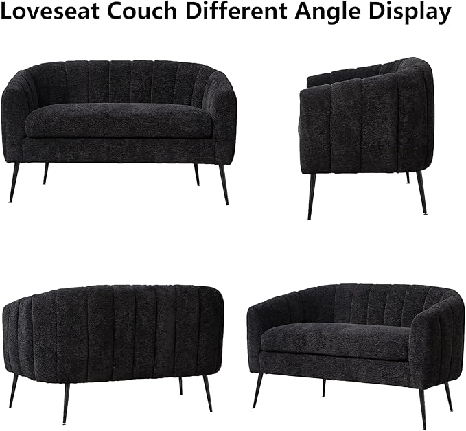 50.2 Small Sofa Couch for Small SpacesModern Chenille Loveseat CouchesOval 2 Seater Sofas with Metal Wood Legs for ApartmentDormStudioBedroomRV. (Black with Metal Legs 50.2)