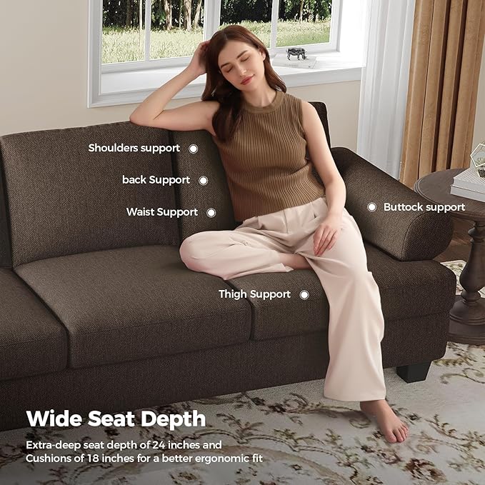 91 Inch Lawson Sofa with Extra Deep Seats Oversize Mid-Century 3-Seat Sofa Couch for Living Room Apartment Lounge Brown