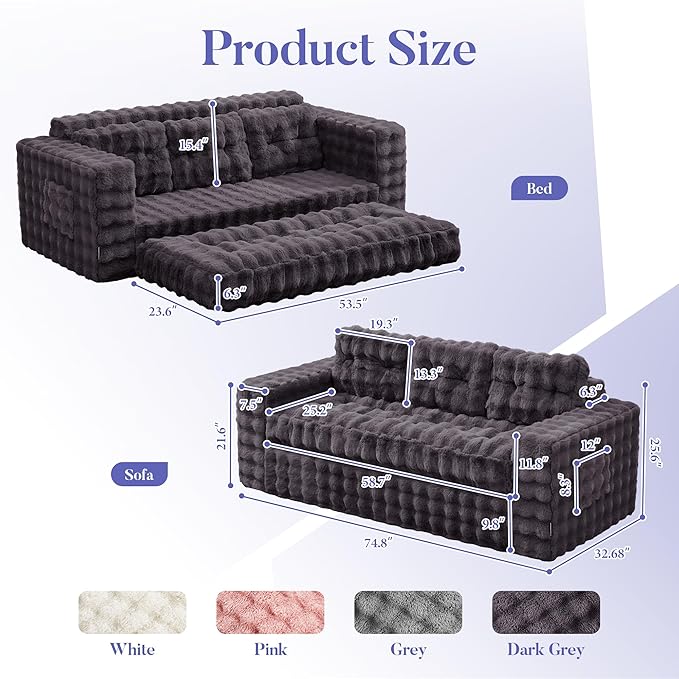 Hobestluk 3-Seater Sofa Boneless Couch with Tufted Button Design 2 in 1 Comfy Cloud Couch Oversized Sofa for Living Room Bedroom Apartment or Office (Dark Grey 3 Seater)