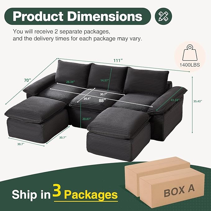 111 Cloud Sectional Couches for Living RoomConvertible Boneless U Shaped Couch with Ottomans Modern Modular Sectional SofaOversizedDeep Gray