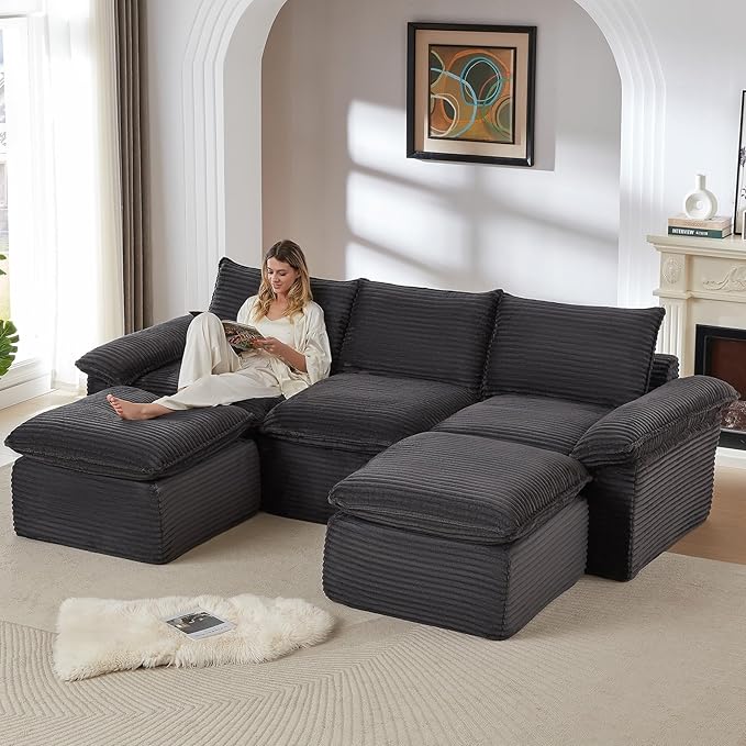 111 Cloud Sectional Couches for Living RoomConvertible Boneless U Shaped Couch with Ottomans Modern Modular Sectional SofaOversizedDeep Gray