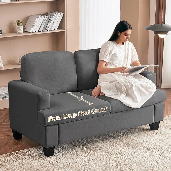 Furnimart 62 Loveseat Couch Modern Love Seat Sofa Comfy Deep Seat Sofa for Living Room Small Couches for Small Spaces 2 Seater Couch for Bedroom Linen Dark Grey