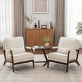 Mid Century Modern Chair Set of 2 Upholstered Lounge Arm Chair with Solid Wood Frame Comfy Accent Chair for Living Room Bedroom ReadingWaitingReception Beige