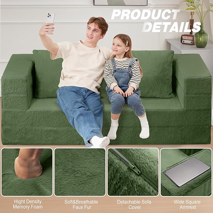Futon Sofa Bed with Pillow 3-in-1 Sleeper Sofa Bed with Removable Cover Convertible Floor Sofa Bed No Assembly Boneless Couch for Living Room Bedroom