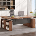 SEDETA 63 Executive Standing Desk with Storage Executive Height Adjustable Desk with Power Outlets Large Computer Office Desk with Privacy Panel for Home Office Warm Golden Brown