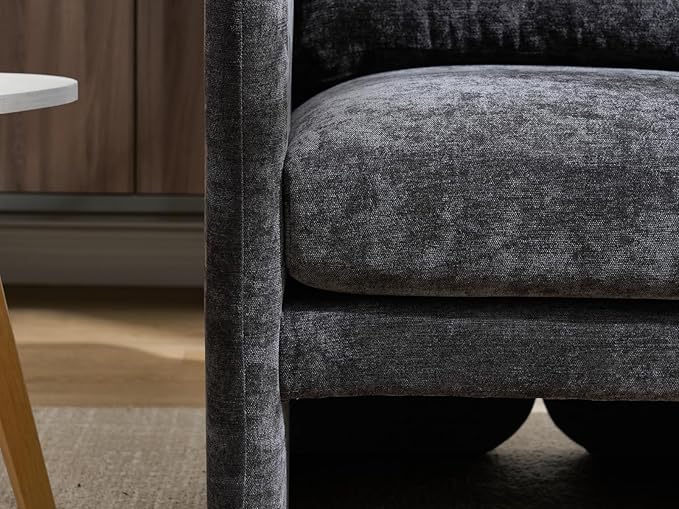 Modern Barrel Accent Chair Mid-Century Beige Chenille Fabric Armchair for Living Room Comfy Upholstered Reading Accent Chairs Single Sofa Chair for Bedroom Waiting Room Office1 PCS Black