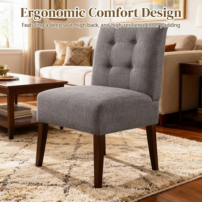 Anwick Gray Modern Accent Chair Mid Century Upholstered Living Room Chair with Wood Legs Comfy Small Accent Chair with Back for Small Spaces Office Bedroom Reading Spaces (Gray1)