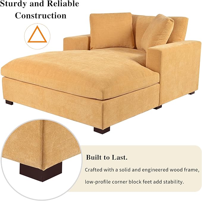 43.3 W Oversized Chaise Lounge Chair Modern Comfy Sofa Deep Seat Couch Durable Frame with Solid Wood Legs Comfy Reclining Sleeper Chair for Living RoomOffice (Yellow233)