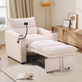 EBELLO Convertible Small Sleeper Sofa Chair 3-in-1 Corduroy Futon Sofa Bed 1 Seater Couch Daybed with Charging Ports Phone Cup Holders Adjustable Backrest for Small Living Room Beige