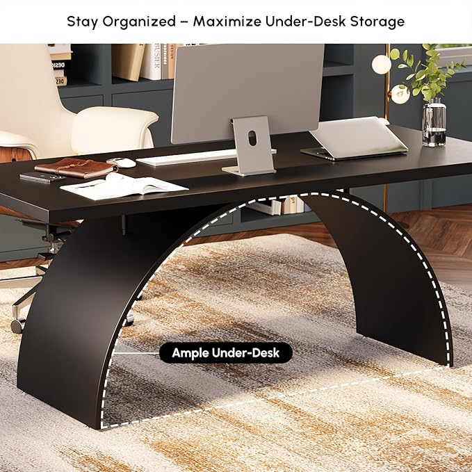 homary 70.9 Industrial Executive Desk Black Top Desk Modern Home Desk with Arched Design Legs for Study Office Home Office