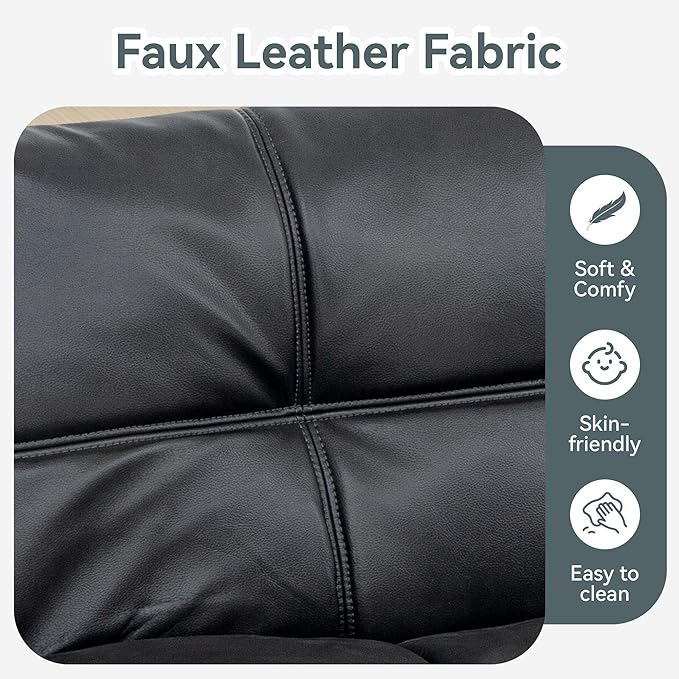 Futon Sofa Bed Convertible Couch Black Faux Leather Sofa Bed with Memory Foam Adjustable Backrest &amp Armrests Multifunctional Small Loveseat Sleeper Sofa for Living Room Apartment Office