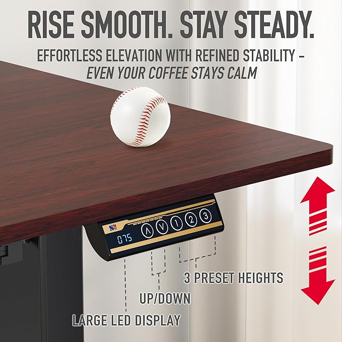 SHW 55 x 28 Inches Electric Height Adjustable Standing Desk with Drawer and Memory Preset Cherry