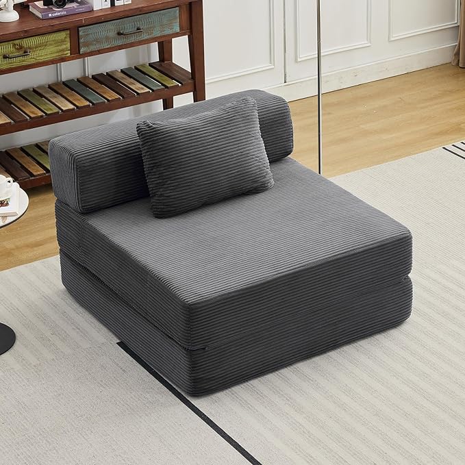 Folding Sofa Bed Convertible Sleeper Chair with Pillow Single Sofa with Back Support Portable Fold Out Chair Cloud Couch Bed Comfy Floor Sofa Lounge for Living Room Bedroom Dark Grey