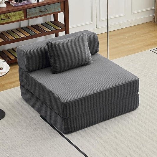 Folding Sofa Bed Convertible Sleeper Chair with Pillow Single Sofa with Back Support Portable Fold Out Chair Cloud Couch Bed Comfy Floor Sofa Lounge for Living Room Bedroom Dark Grey