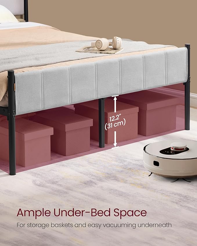 VASAGLE Full Bed Frame with Upholstered Headboard Metal Bed Frame Full Size with Footboard 1100 lb Weight Capacity Steel Slats Easy Assembly No Box Spring Needed Dove Gray URMB982G01V1
