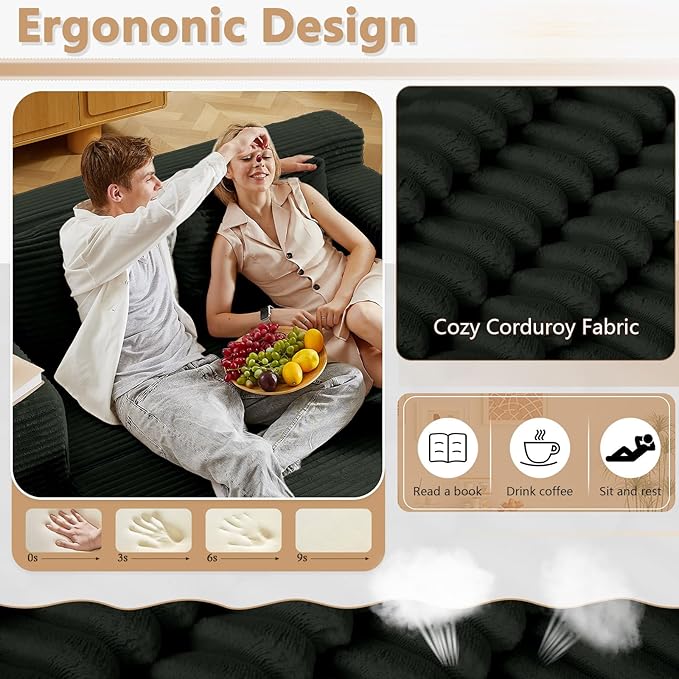 Cloud Loveseat Sofa Modern Corduroy 2-Seater Couch with Deep Seat No Assembly Required Memory Foam Sofa Boneless Sofa in a Box for Bedroom Apartment OfficeSmall Space (Dark Grey70.87in)